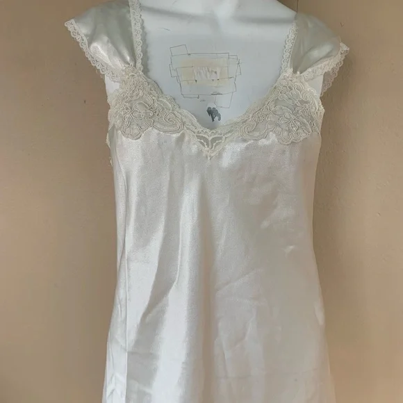 Vintage Ivory Lace-Trim Slip Dress | 90s Silky Cap Sleeve Lingerie Midi Dress - Picture 6 of 7